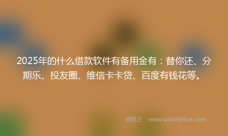 2025年的什么借款软件有备用金有：替你还、分期乐、投友圈、维信卡卡贷、百度有钱花等。