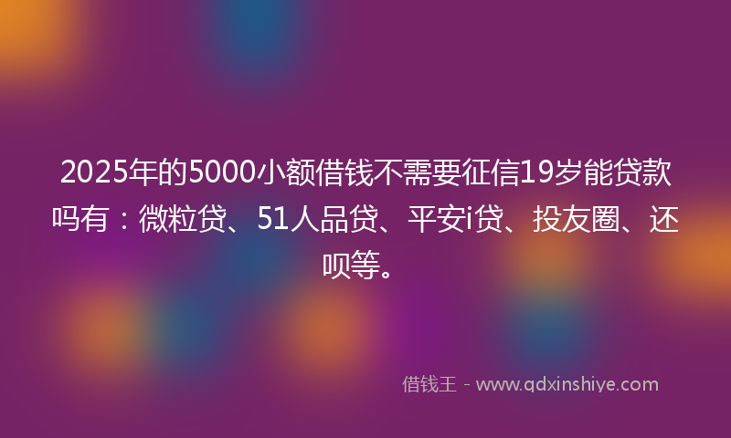 2025年的5000小额借钱不需要征信19岁能贷款吗有：微粒贷、51人品贷、平安i贷、投友圈、还呗等。