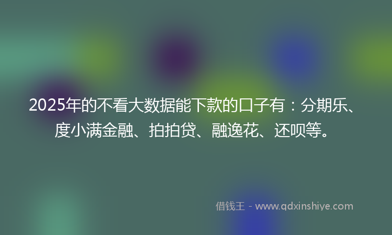 2025年的不看大数据能下款的口子有：分期乐、度小满金融、拍拍贷、融逸花、还呗等。