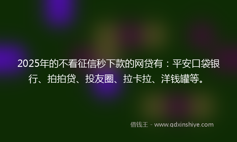 2025年的不看征信秒下款的网贷有：平安口袋银行、拍拍贷、投友圈、拉卡拉、洋钱罐等。