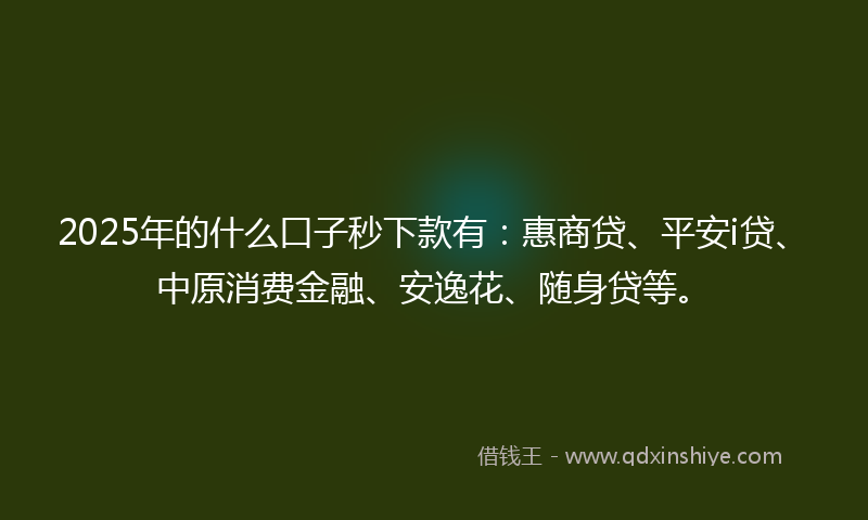 2025年的什么口子秒下款有：惠商贷、平安i贷、中原消费金融、安逸花、随身贷等。