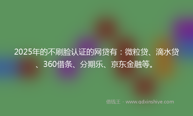2025年的不刷脸认证的网贷有：微粒贷、滴水贷、360借条、分期乐、京东金融等。