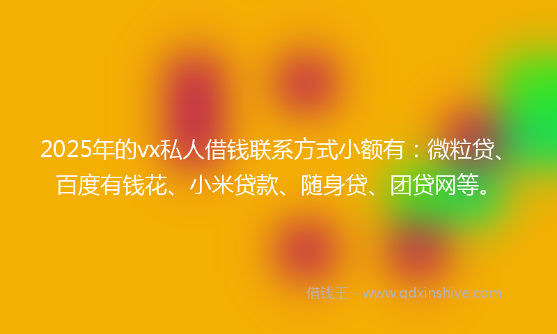 2025年的vx私人借钱联系方式小额有：微粒贷、百度有钱花、小米贷款、随身贷、团贷网等。