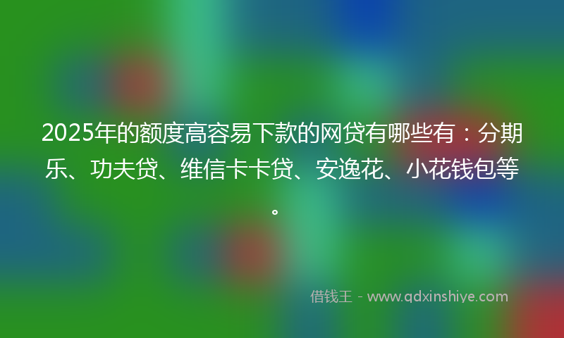 2025年的额度高容易下款的网贷有哪些有：分期乐、功夫贷、维信卡卡贷、安逸花、小花钱包等。