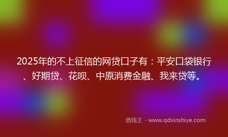 2025年的不上征信的网贷口子有：平安口袋银行、好期贷、花呗、中原消费金融、我来贷等。