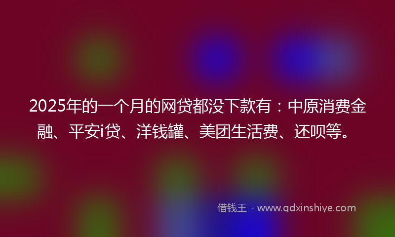2025年的一个月的网贷都没下款有：中原消费金融、平安i贷、洋钱罐、美团生活费、还呗等。