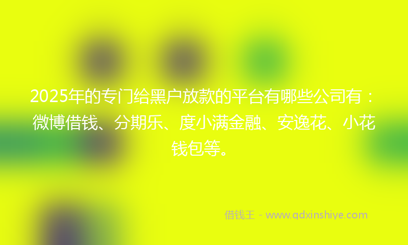2025年的专门给黑户放款的平台有哪些公司有：微博借钱、分期乐、度小满金融、安逸花、小花钱包等。
