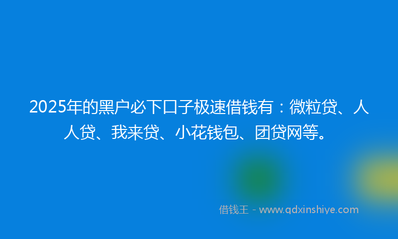 2025年的黑户必下口子极速借钱有：微粒贷、人人贷、我来贷、小花钱包、团贷网等。