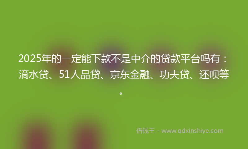 2025年的一定能下款不是中介的贷款平台吗有：滴水贷、51人品贷、京东金融、功夫贷、还呗等。