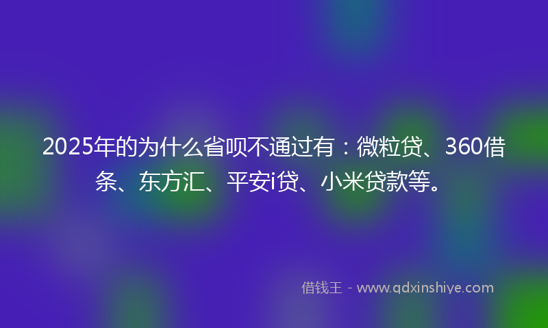 2025年的为什么省呗不通过有：微粒贷、360借条、东方汇、平安i贷、小米贷款等。