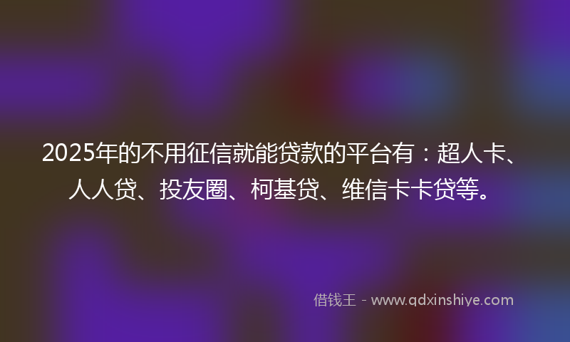 2025年的不用征信就能贷款的平台有：超人卡、人人贷、投友圈、柯基贷、维信卡卡贷等。