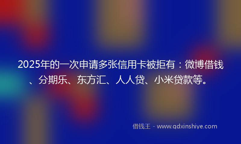 2025年的一次申请多张信用卡被拒有：微博借钱、分期乐、东方汇、人人贷、小米贷款等。