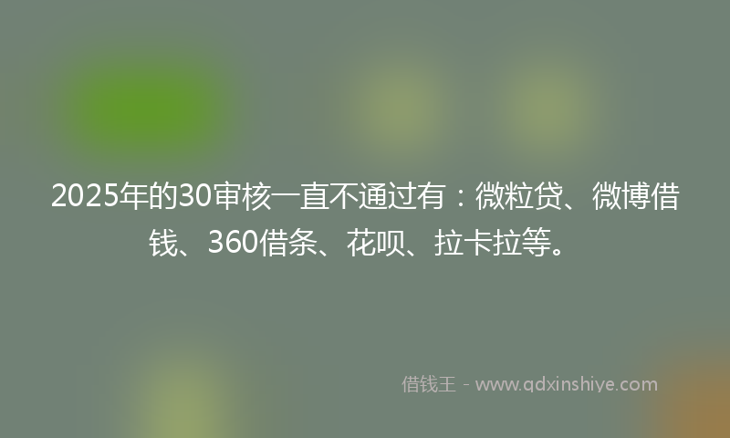 2025年的30审核一直不通过有：微粒贷、微博借钱、360借条、花呗、拉卡拉等。