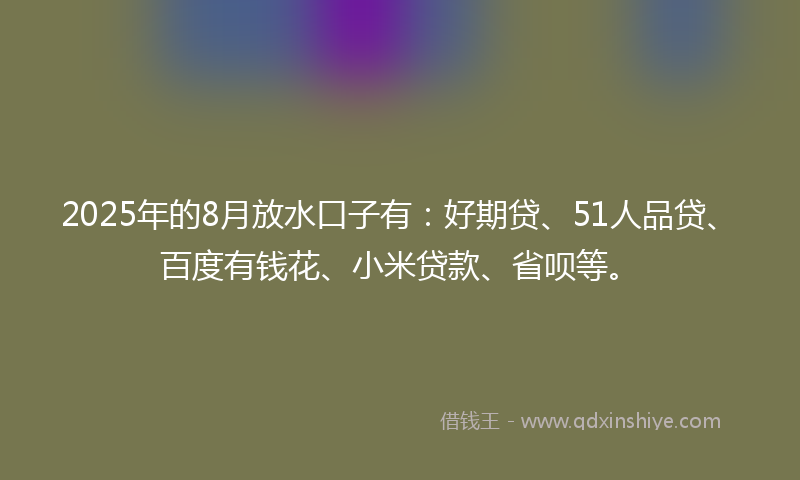 2025年的8月放水口子有：好期贷、51人品贷、百度有钱花、小米贷款、省呗等。