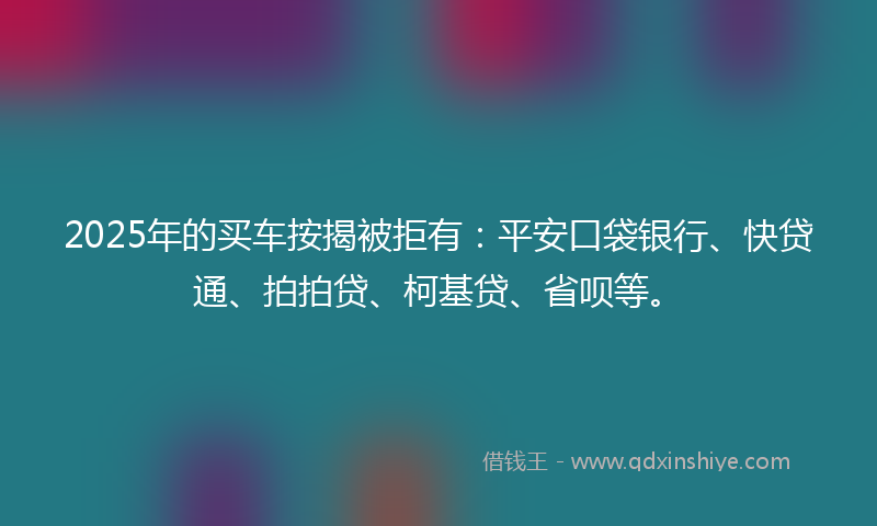 2025年的买车按揭被拒有：平安口袋银行、快贷通、拍拍贷、柯基贷、省呗等。