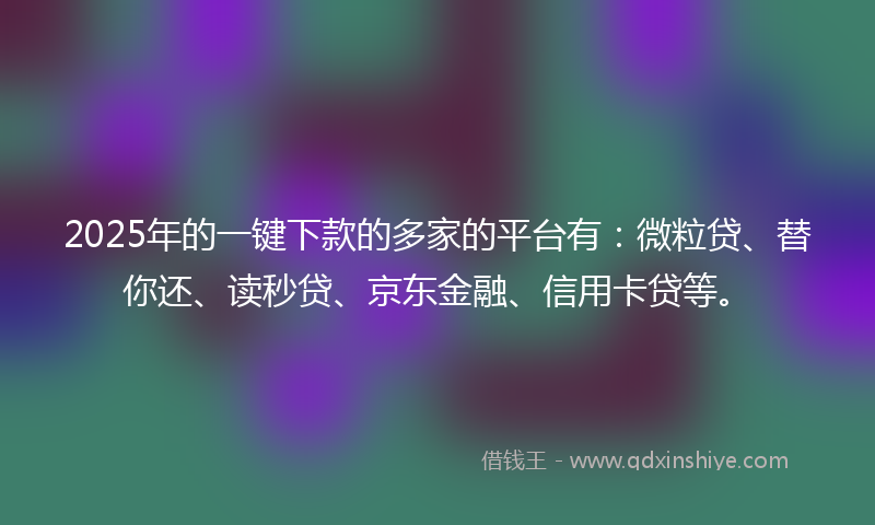 2025年的一键下款的多家的平台有：微粒贷、替你还、读秒贷、京东金融、信用卡贷等。