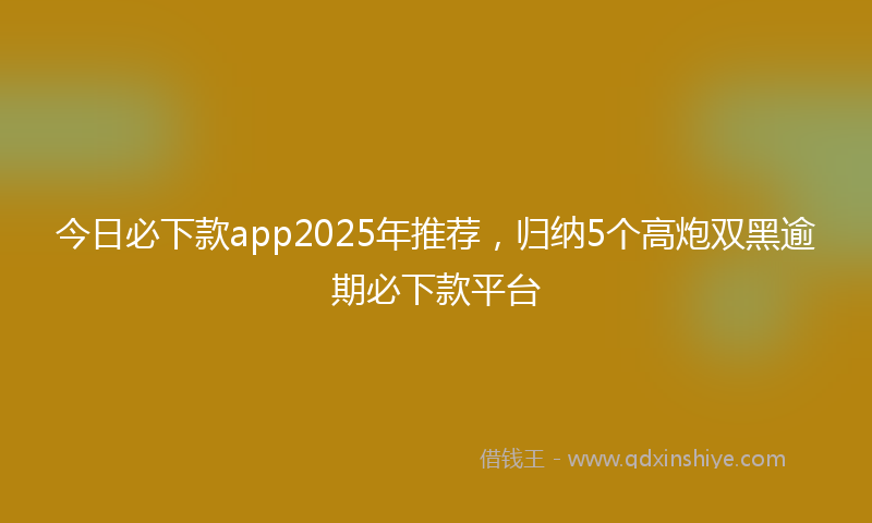 今日必下款app2025年推荐，归纳5个高炮双黑逾期必下款平台