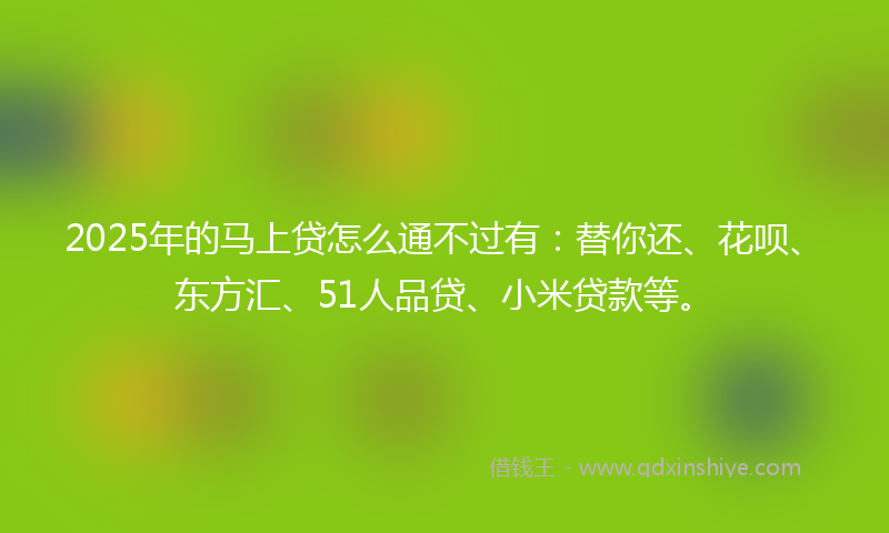2025年的马上贷怎么通不过有：替你还、花呗、东方汇、51人品贷、小米贷款等。