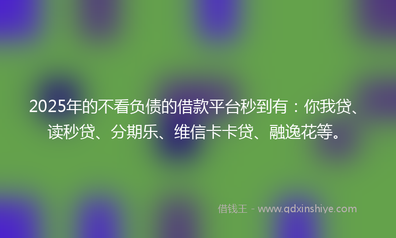 2025年的不看负债的借款平台秒到有：你我贷、读秒贷、分期乐、维信卡卡贷、融逸花等。