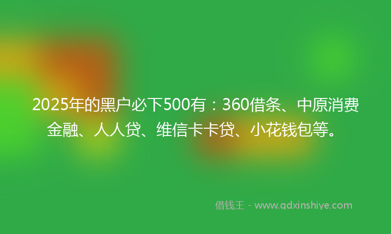 2025年的黑户必下500有：360借条、中原消费金融、人人贷、维信卡卡贷、小花钱包等。