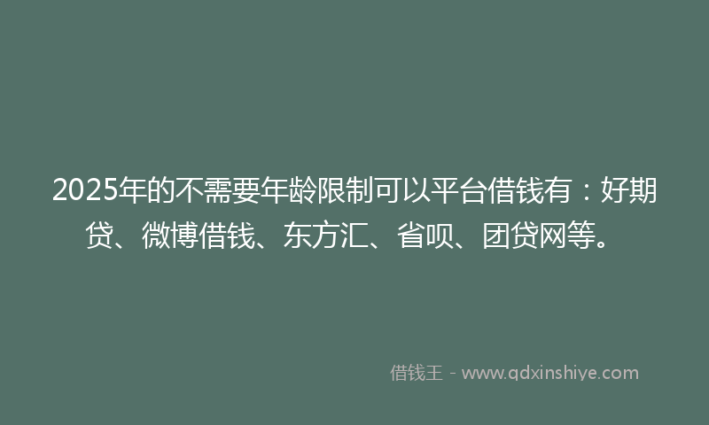 2025年的不需要年龄限制可以平台借钱有：好期贷、微博借钱、东方汇、省呗、团贷网等。