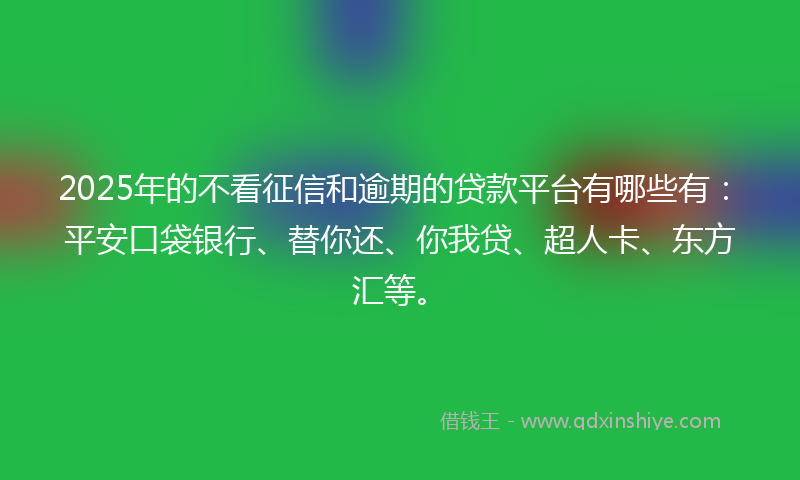 2025年的不看征信和逾期的贷款平台有哪些有：平安口袋银行、替你还、你我贷、超人卡、东方汇等。