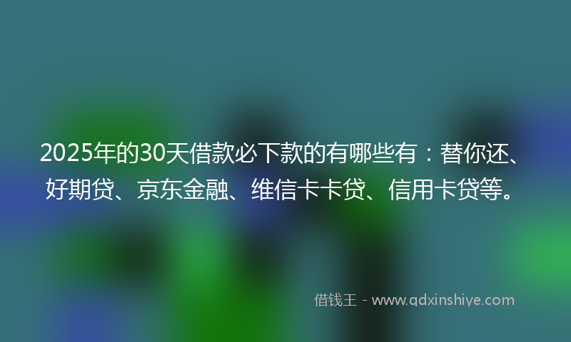 2025年的30天借款必下款的有哪些有：替你还、好期贷、京东金融、维信卡卡贷、信用卡贷等。