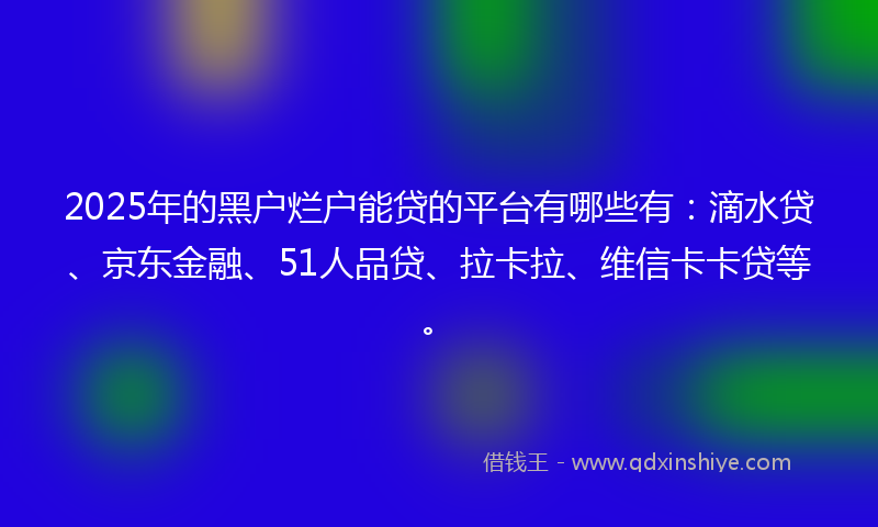 2025年的黑户烂户能贷的平台有哪些有：滴水贷、京东金融、51人品贷、拉卡拉、维信卡卡贷等。