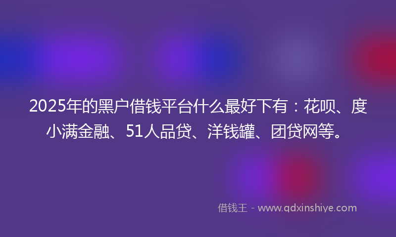2025年的黑户借钱平台什么最好下有：花呗、度小满金融、51人品贷、洋钱罐、团贷网等。