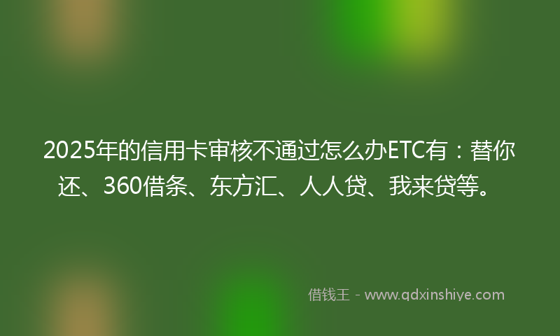 2025年的信用卡审核不通过怎么办ETC有:替你还、360借条、东方汇、人人贷、我来贷等。