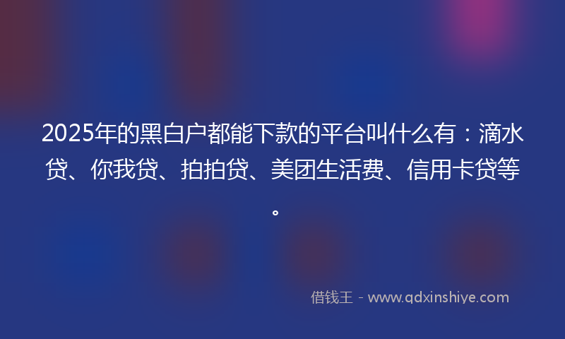 2025年的黑白户都能下款的平台叫什么有：滴水贷、你我贷、拍拍贷、美团生活费、信用卡贷等。