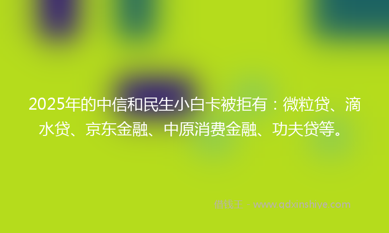2025年的中信和民生小白卡被拒有：微粒贷、滴水贷、京东金融、中原消费金融、功夫贷等。