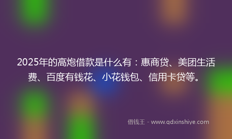 2025年的高炮借款是什么有：惠商贷、美团生活费、百度有钱花、小花钱包、信用卡贷等。