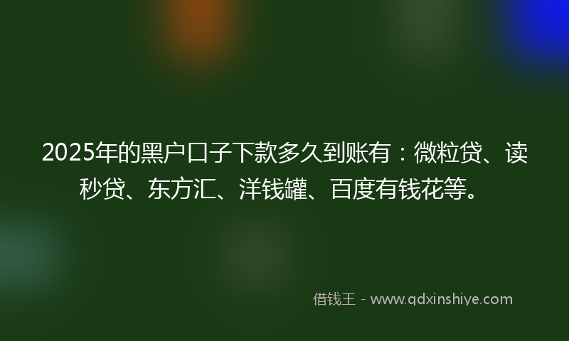 2025年的黑户口子下款多久到账有：微粒贷、读秒贷、东方汇、洋钱罐、百度有钱花等。