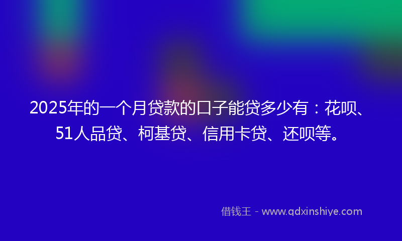 2025年的一个月贷款的口子能贷多少有：花呗、51人品贷、柯基贷、信用卡贷、还呗等。