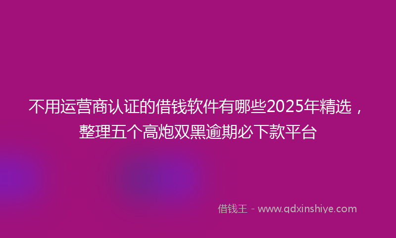 不用运营商认证的借钱软件有哪些2025年精选，整理五个高炮双黑逾期必下款平台