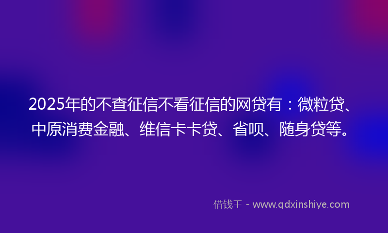 2025年的不查征信不看征信的网贷有：微粒贷、中原消费金融、维信卡卡贷、省呗、随身贷等。