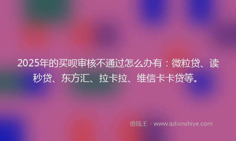 2025年的买呗审核不通过怎么办有：微粒贷、读秒贷、东方汇、拉卡拉、维信卡卡贷等。
