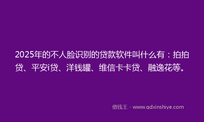 2025年的不人脸识别的贷款软件叫什么有：拍拍贷、平安i贷、洋钱罐、维信卡卡贷、融逸花等。