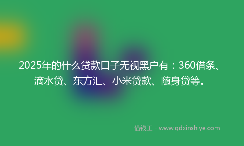 2025年的什么贷款口子无视黑户有：360借条、滴水贷、东方汇、小米贷款、随身贷等。