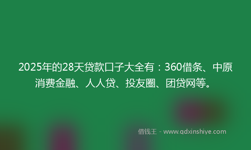 2025年的28天贷款口子大全有：360借条、中原消费金融、人人贷、投友圈、团贷网等。