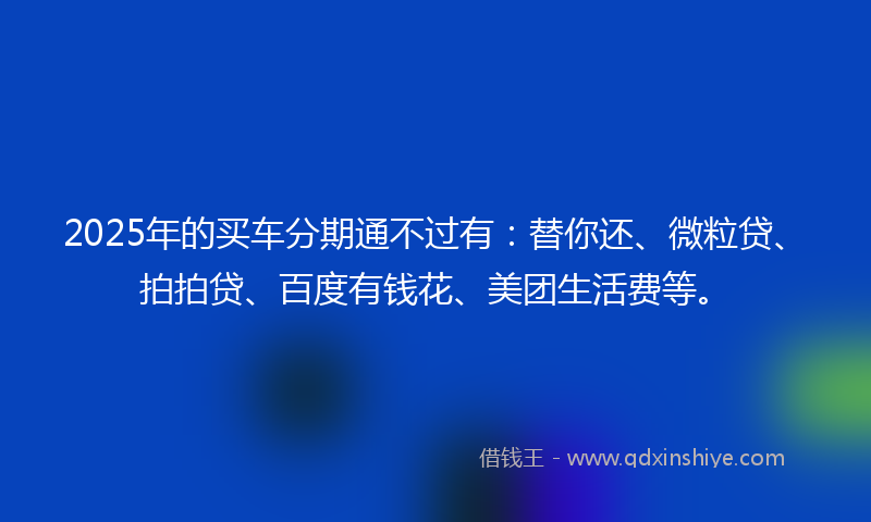 2025年的买车分期通不过有：替你还、微粒贷、拍拍贷、百度有钱花、美团生活费等。