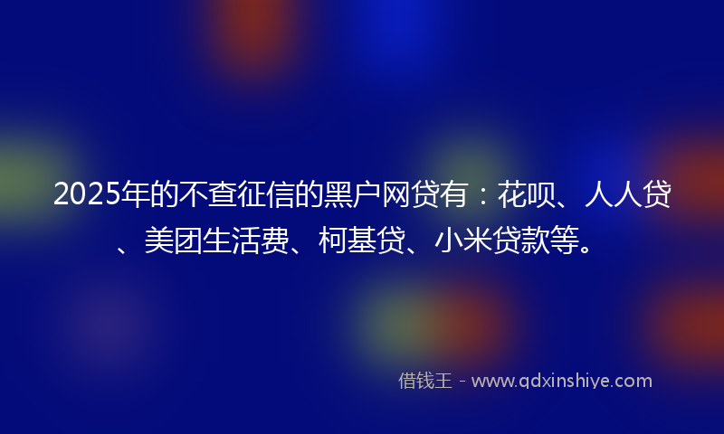 2025年的不查征信的黑户网贷有：花呗、人人贷、美团生活费、柯基贷、小米贷款等。