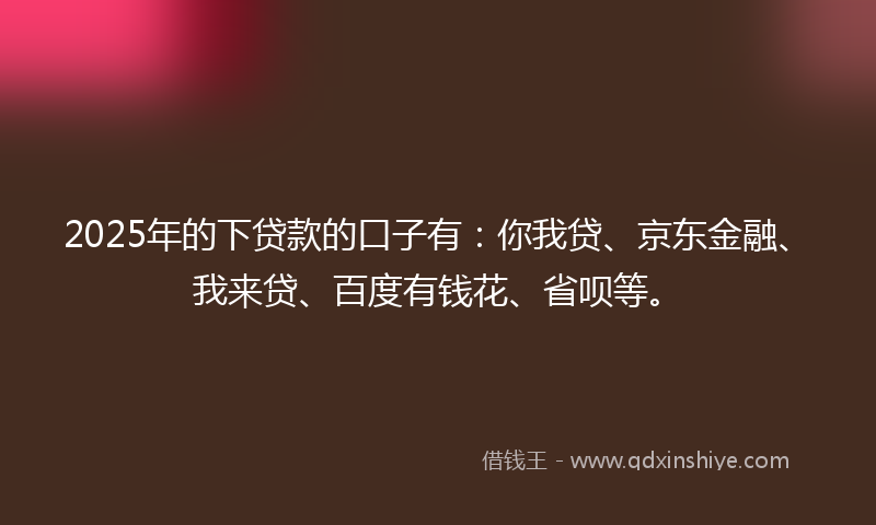 2025年的下贷款的口子有：你我贷、京东金融、我来贷、百度有钱花、省呗等。