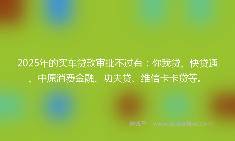 2025年的买车贷款审批不过有：你我贷、快贷通、中原消费金融、功夫贷、维信卡卡贷等。