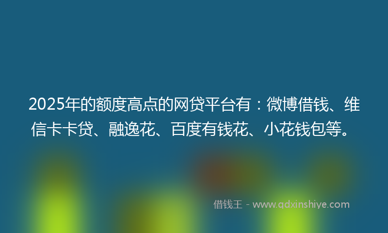 2025年的额度高点的网贷平台有：微博借钱、维信卡卡贷、融逸花、百度有钱花、小花钱包等。