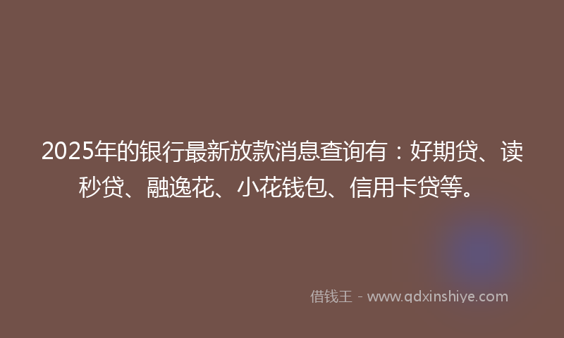2025年的银行最新放款消息查询有：好期贷、读秒贷、融逸花、小花钱包、信用卡贷等。