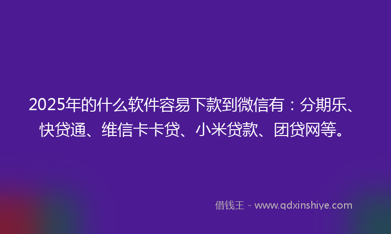 2025年的什么软件容易下款到微信有：分期乐、快贷通、维信卡卡贷、小米贷款、团贷网等。
