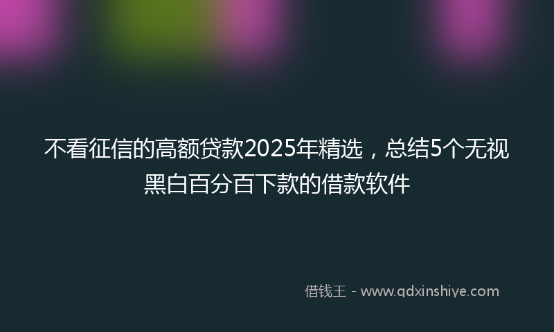 不看征信的高额贷款2025年精选，总结5个无视黑白百分百下款的借款软件