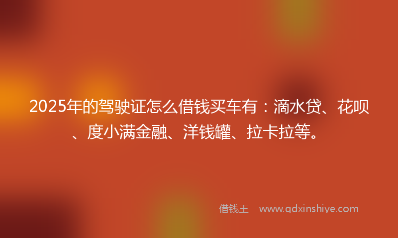 2025年的驾驶证怎么借钱买车有：滴水贷、花呗、度小满金融、洋钱罐、拉卡拉等。